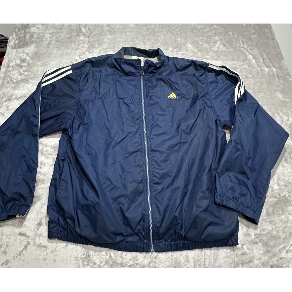 Adidas Vintage Jacket Men's Size Large Blue Yellow Logo Zip Up High Collar‎ Y2K